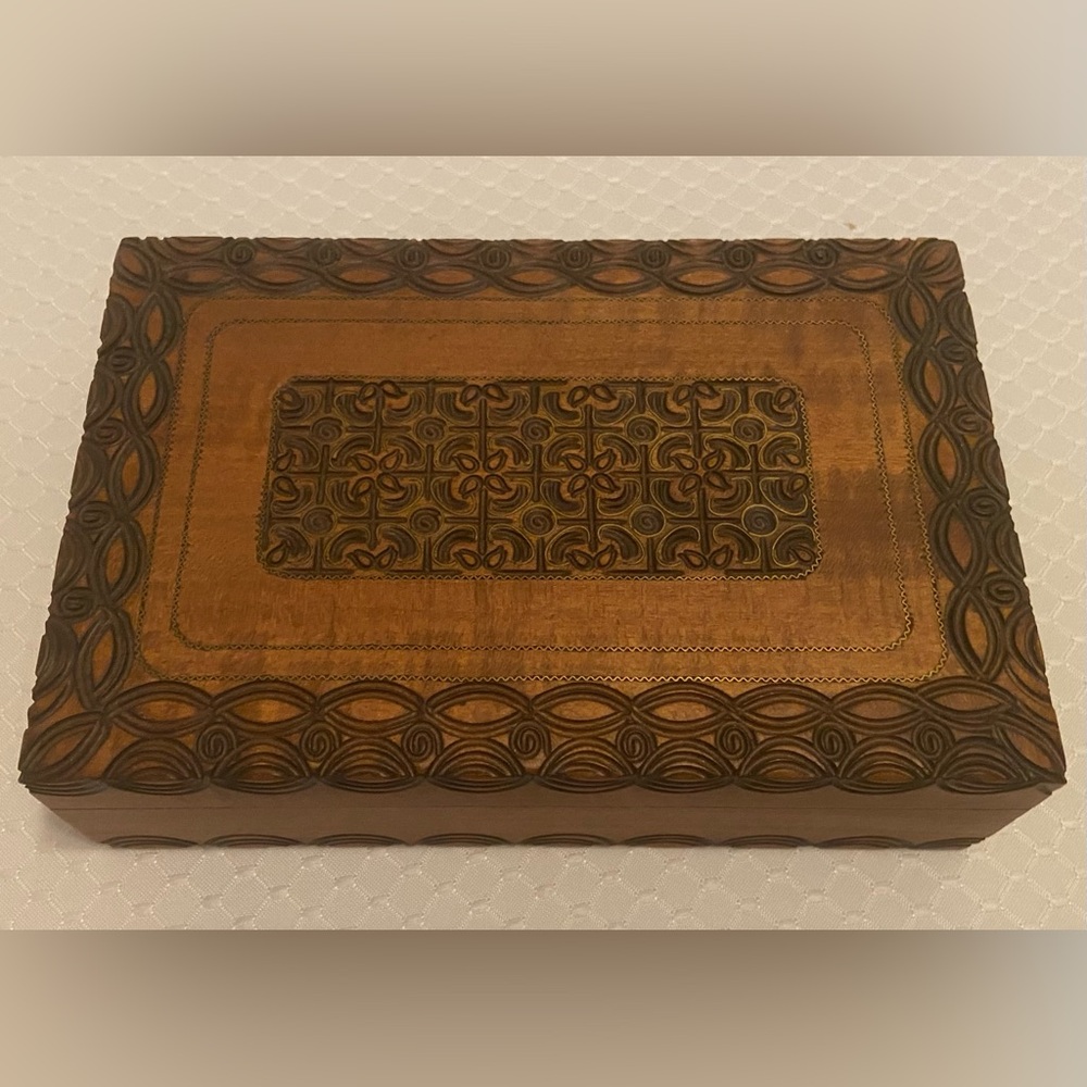 Polish Intricately Carved Wooden Box, natural patina